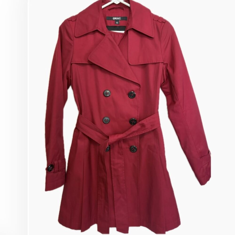 DKNY Red Double Breasted Belted Trench Coat Jacket Women's XS